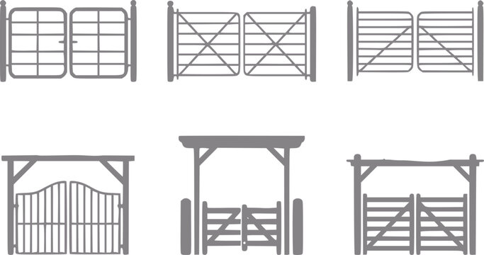 Collection of farm and ranch gates, entrance archways, and fencing