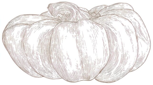Detailed hand drawn style illustration of a whole gourd vegetable with prominent ribbing