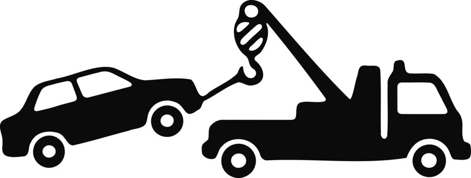 Black silhouette of a tow truck pulling a car