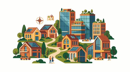 Fototapeta premium A vibrant, eco-friendly community with solar-powered homes and green spaces