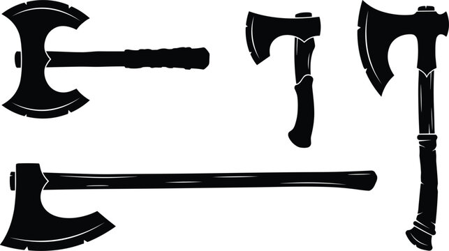 Medieval Battle Axe Silhouette Vector Set Featuring Viking Hatchets Tomahawks and Broadaxes for Gaming Assets Graphic Design Concept Art and Warrior Theme Illustrations