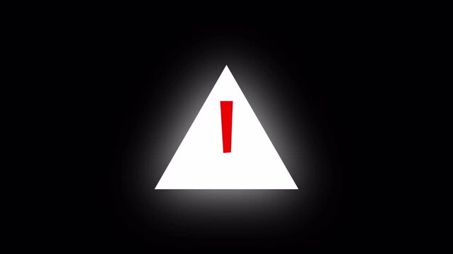 Minimalist White Warning Triangle with Red Exclamation Mark Animation and black background 4k.