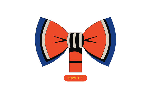 Very beautiful close-up realistic vector of a stylish BOW TIE featuring crisp fabric texture, elegant symmetry, fashionable colors, and refined formal styling, isolated on white background, with a col
