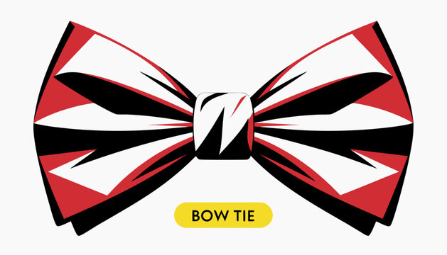 Very beautiful close-up realistic vector of a stylish BOW TIE featuring crisp fabric texture, elegant symmetry, fashionable colors, and refined formal styling, isolated on white background, with a col