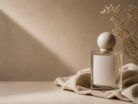 Luxury Perfume Bottle Mockup with Fabric and Botanical Decoration