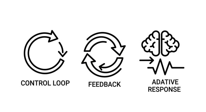 Control feedback and adaptive response conceptual icons for cognitive computing and artificial intelligence feedback adaptive response cognitive computing intelligence adjustment reaction