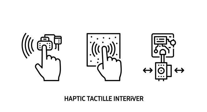 Haptic and tactile interaction technology control icons with interface interaction technology feedback vibration electronics connection hardware response automation function mechanics