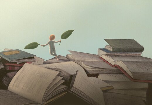 Book education and imagination concept art.