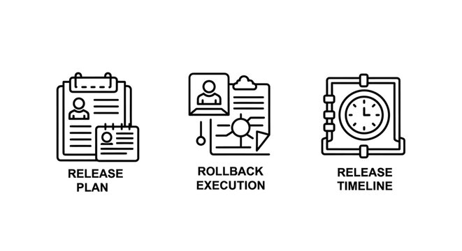 Release plan rollback execution release timeline software development icons with rollback execution timeline software development management deployment engineering workflow schedule strategy