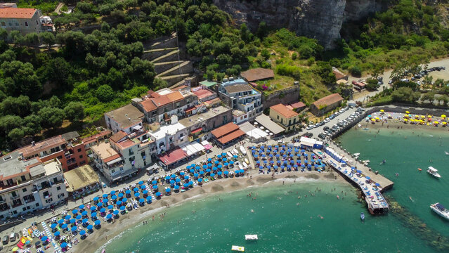 Drone footage of Marina di Puolo beach and Mediterranean