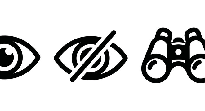 Vision observation and visual perception concept icons with observation binocular perception monitoring surveillance discover analysis investigation security perspective detective attention