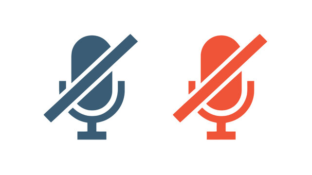 Mute microphone icons in blue and red colors representing silence and disabled audio input for user interface design