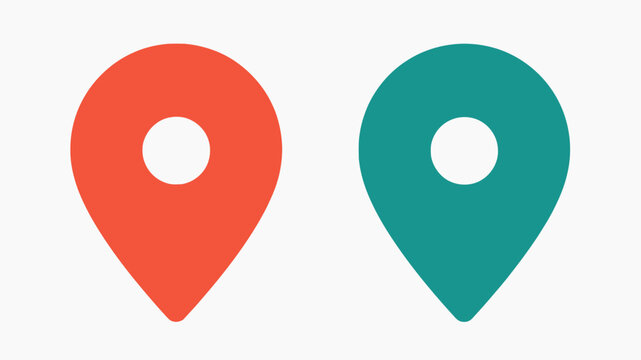 Set of dual-colored map pin markers in red and teal for designating multiple locations on a digital map