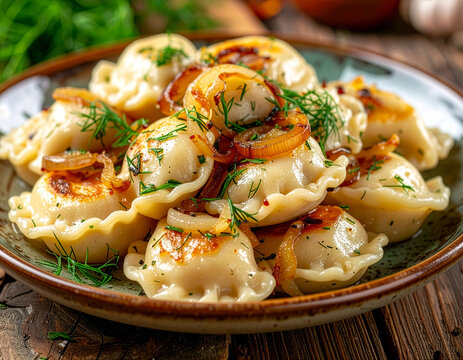 Pierogi z cebulką i koperkiem tradycyjne danie
