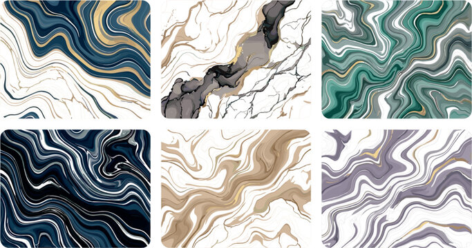 Luxury Agate Marble Fluid Textures Set with Elegant Gold Veins for Abstract Backgrounds, Modern Stationery, Corporate Branding, and Interior Wall Art Designs