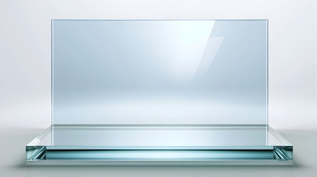 Clear glass rectangle overlay on white background background. Realistic shiny acrylic plastic sheet texture and window display screen glare for UI mockups. display reflection monitor