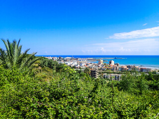 Fototapeta premium A general view of the city of Jijel in Algeria. Cityscape of Jijel. The city of Jijel is located in North Africa and overlooks the Mediterranean Sea. jijel province.
