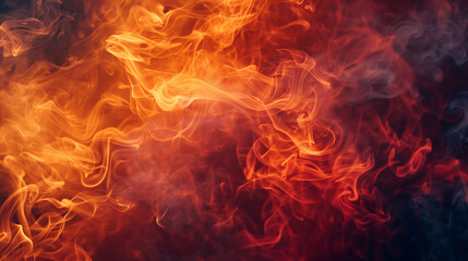 Fototapeta premium Abstract fire and smoke texture, dramatic red orange flames, fire background for compositing, intense thermal heat effect, atmospheric smoke swirling, hot fire overlay, glowing emb