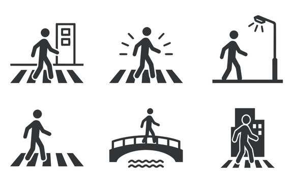 Pedestrian crossing Pictograms Flat Silhouette Style pedestrian crossing