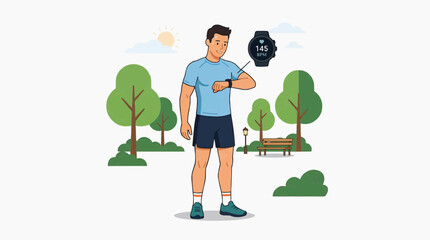 Fototapeta premium Man checking heart rate on smartwatch during outdoor exercise Isolated on transparent background