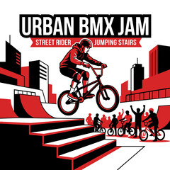 Naklejka premium Urban Bmx Jam Street Rider Jumping Stairs Excitement