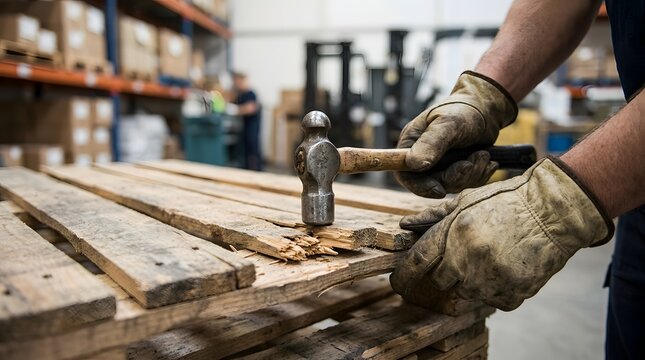 Old hammer and gloves in workshop