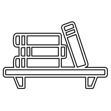 Vector illustration of a single floating wooden bookshelf line icon with precise proportions, a useful graphic representing organized reading spaces and book storage solutions.