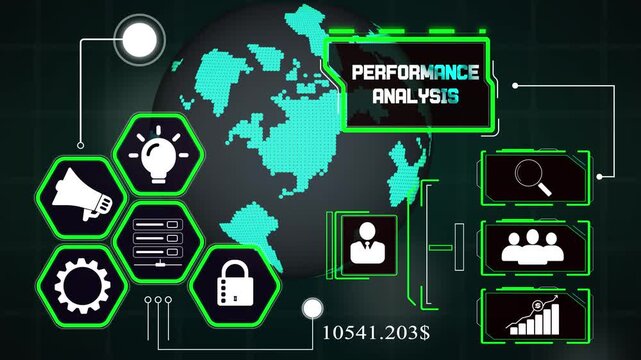 Performance analysis benchmarking layout showcasing corporate metrics, premium asset for accounting reviews and company profile clips