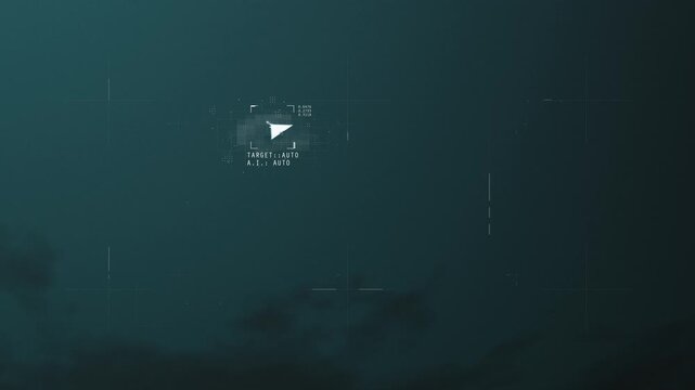 POV of drone interceptor screen locking onto target, aerial interception mission