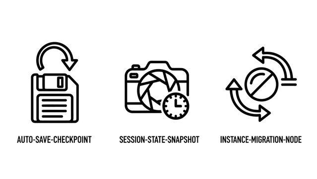 Data management icons for auto-save checkpoint session state snapshot instance migration with management autosave checkpoint snapshot instance migration transfer technology software computing