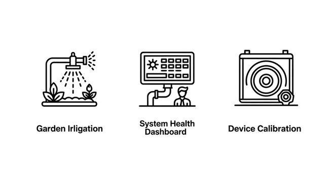 Industrial monitoring and automation system icons set for smart agriculture and device control with irrigation dashboard calibration automation agriculture monitoring industrial technology
