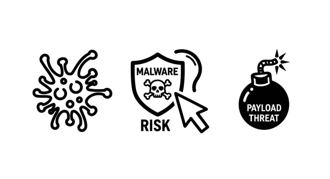 Cybersecurity threats malware and payload icon set with cybersecurity security computer infection internet protection compromise vulnerability software malicious technology information