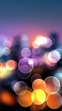 Colorful bokeh lights blur into a beautiful abstract city night scene, radiating warmth and vibrancy. The glowing circles suggest nightlife, creativity, and a contemporary digital mood
