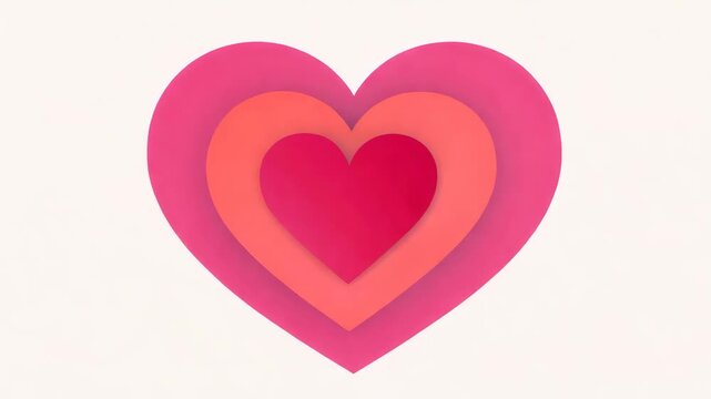 Layered pink and red romantic hearts nesting inside each other on a clean white background. Valentine day celebration concept