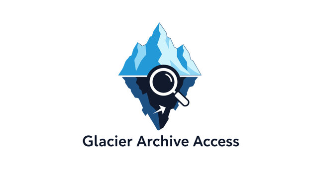 Glacier archive access data storage concept logo with magnifying technology computing database information retrieval security management innovation business infrastructure software