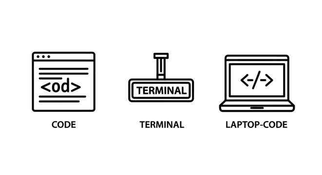 Software development and programming code icons with computer science terminal programming software development computer scripting engineer technology interface application processor