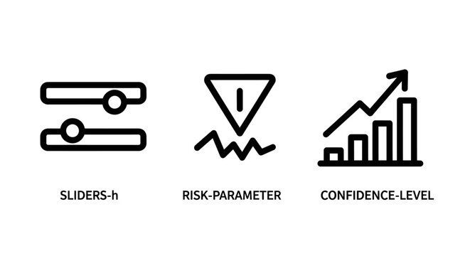 Data analysis icons showing slider controls risk parameter and confidence level growth with analysis parameter confidence statistics business management settings indicators performance