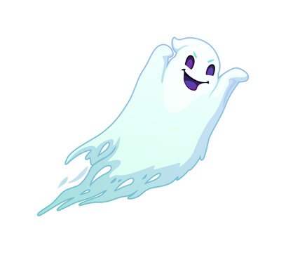 Halloween ghost cartoon creepy character game icon. Halloween spooky flying phantom spooky mascot, autumn holiday creepy isolated ghost vector personage. Horror monster or creature scary character