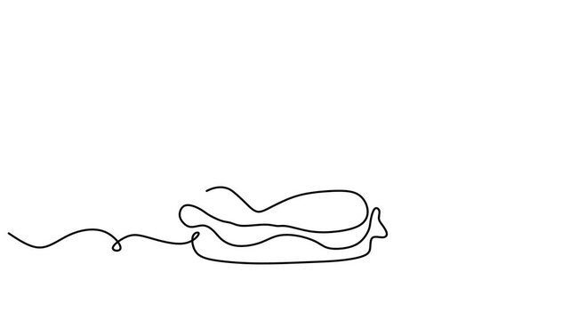 Animated self drawing of continuous line draw of burger. Single line drawing of hamburger . Silhouette of fast food restaurant burger with cheese, cutlet and salad. Full length one line animation.