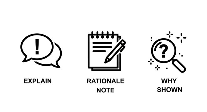 Technical documentation and user support process line icons with rationale documentation question analysis explanation communication information clarification research learning training