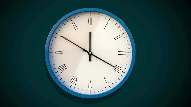 Fast Time Lapse of Blue Wall Clock Ticking Towards Midnight