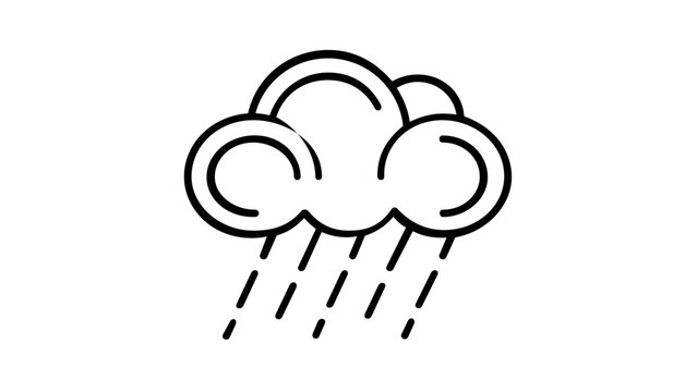 Vector illustration of a rain cloud line icon showing a puffy cloud with falling rain droplets beneath it, ideal for weather forecasting apps, umbrella brands, and meteorology infographics.