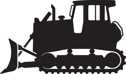 Black bulldozer silhouette, construction vehicle icon, heavy equipment symbol, industrial tractor © Graphic Boss