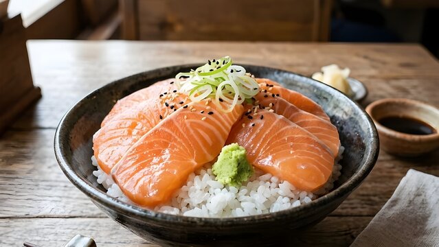 일식당 연어 사케동 메뉴 단품,The Japanese restaurant's salmon sake-dong menu is a single item,