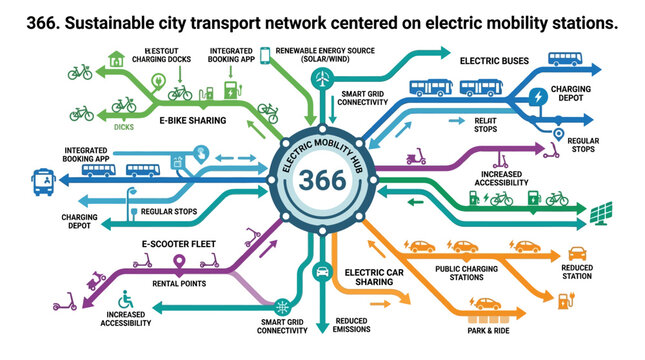 Sustainable City Transport Network: Electric Mobility Hub & Green Solutions