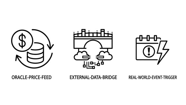 Financial and data integration concept icons for blockchain and software systems with blockchain connectivity currency transfer information exchange infrastructure transaction technology