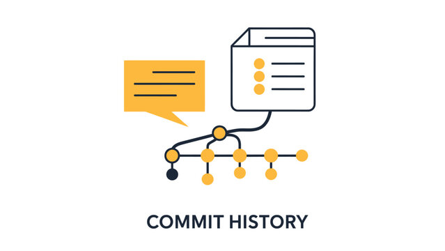 Software development version control and commit history process flowchart with software development programming repository structure document management technology connection architecture