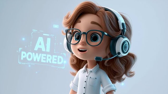 3D cartoon technology presenter explaining concepts with floating holographic UI elements and animated speaking expression. Futuristic soft background showcasing digital learning and innovation.