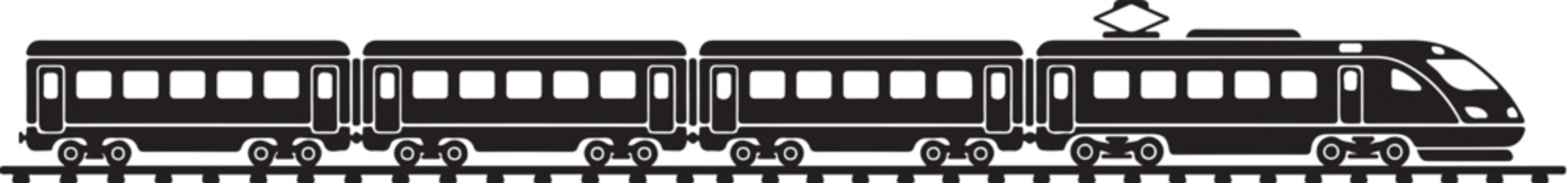 Train, locomotive, rail, transportation, vector graphics, black and white, illustration, train set, railway