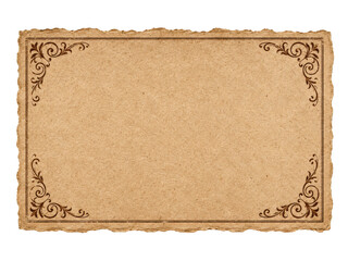 Fototapeta premium Aged paper texture with ornate vintage border and torn edges.